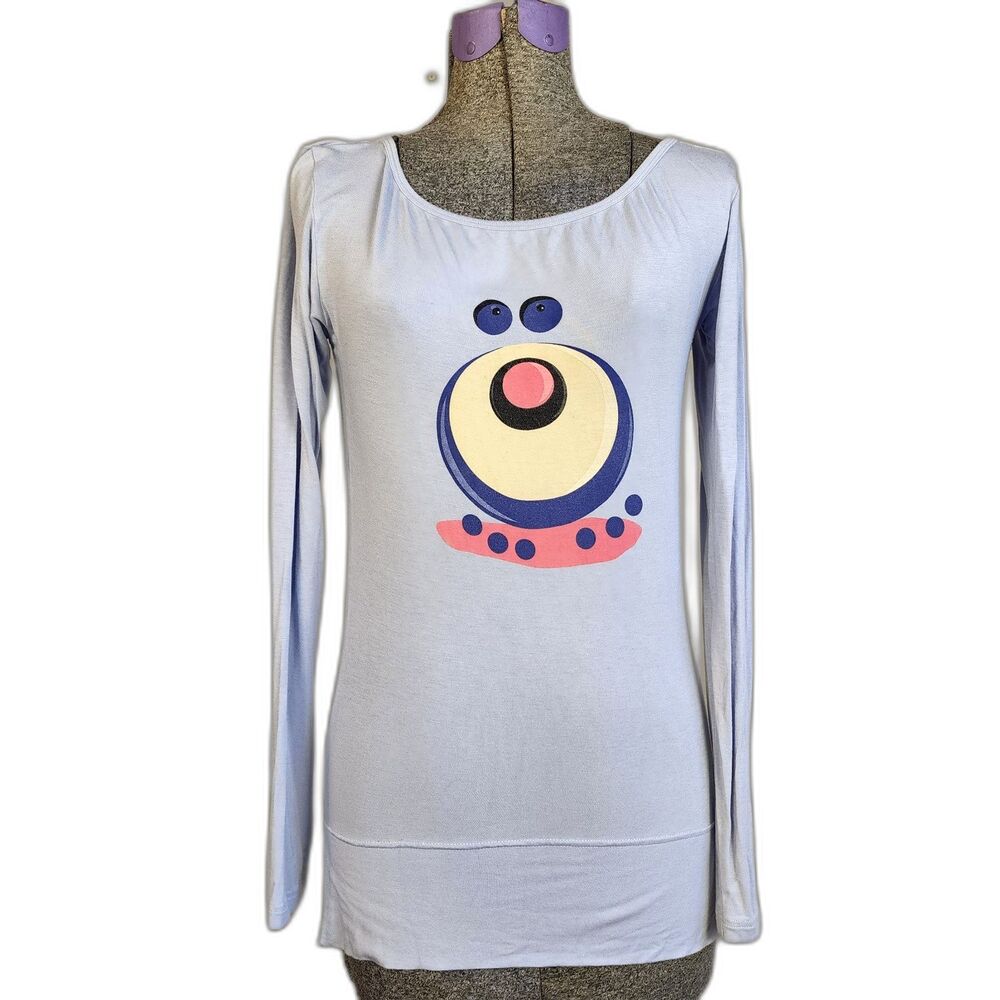 Kira Plastinina Y2K Monster Long Sleeve Stretch Tee Shirt Top Light Blue Size S